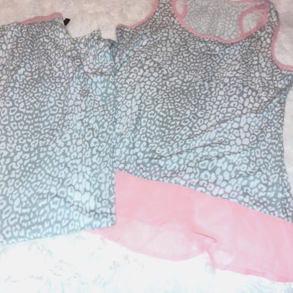 Leopard print pajama set in gray and pink